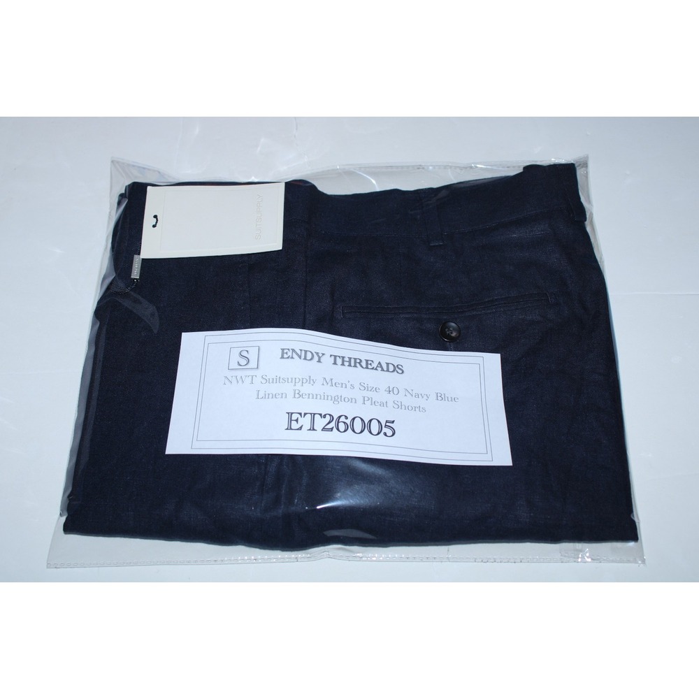 NWT Suitsupply Men's Size IT 40/38 Waist Navy Blue Linen Bennington Pleat Shorts - Picture 11 of 11